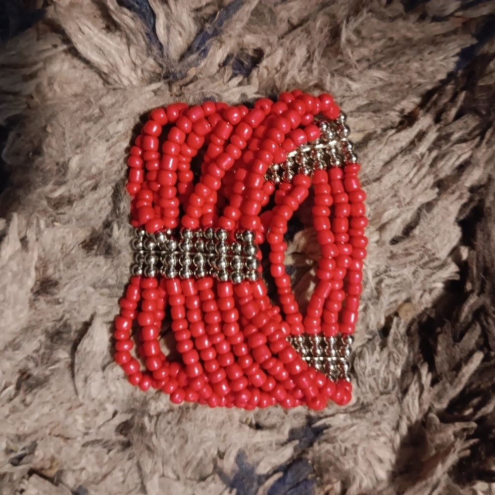 Red Beaded Bracelet with Silver Accents - Picture 2 of 4